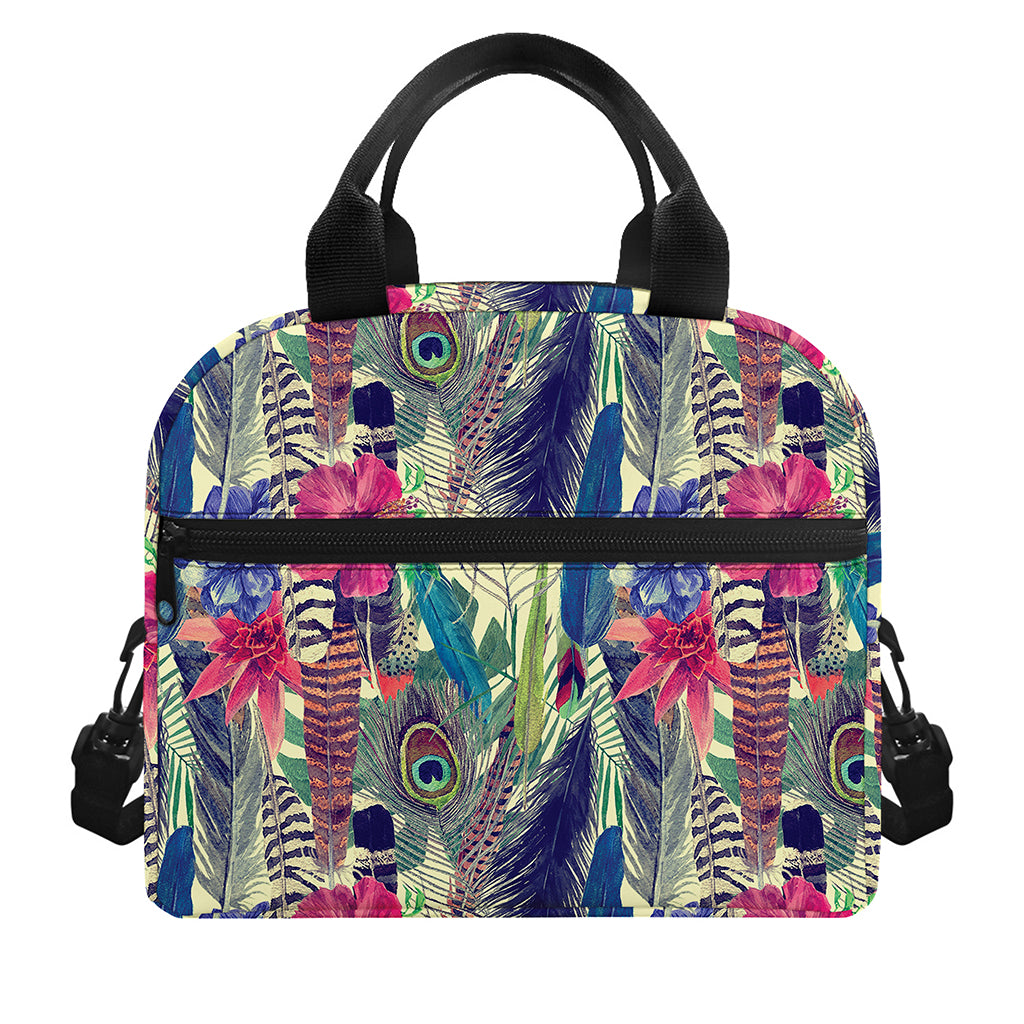Vintage Watercolor Feather Print Insulated Lunch Bag