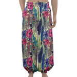 Vintage Watercolor Feather Print Lantern Pants
