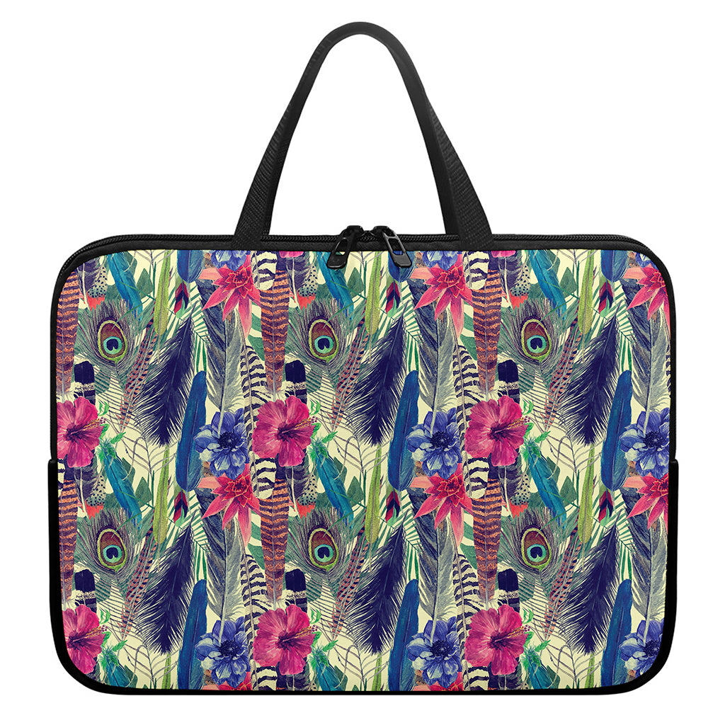 Vintage Watercolor Feather Print Laptop Sleeve With Handle