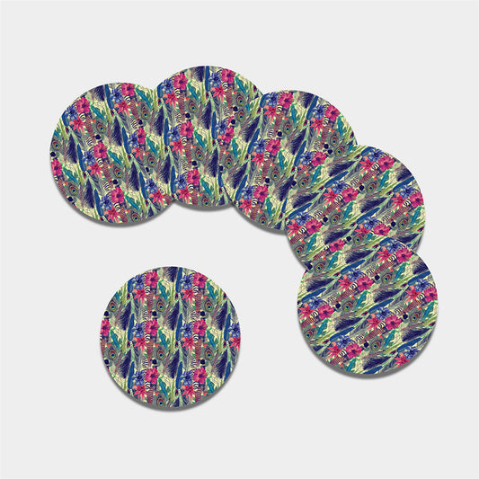Vintage Watercolor Feather Print Leather Coaster Set