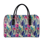 Vintage Watercolor Feather Print Leather Duffle Bag