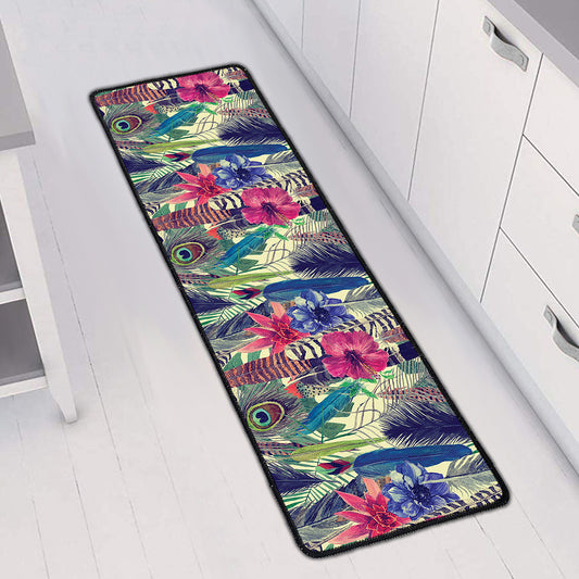 Vintage Watercolor Feather Print Long Kitchen Mat