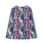 Vintage Watercolor Feather Print Long Sleeve Short Coat