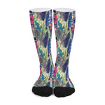 Vintage Watercolor Feather Print Long Socks