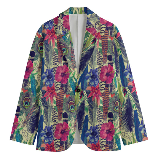 Vintage Watercolor Feather Print Men's Blazer