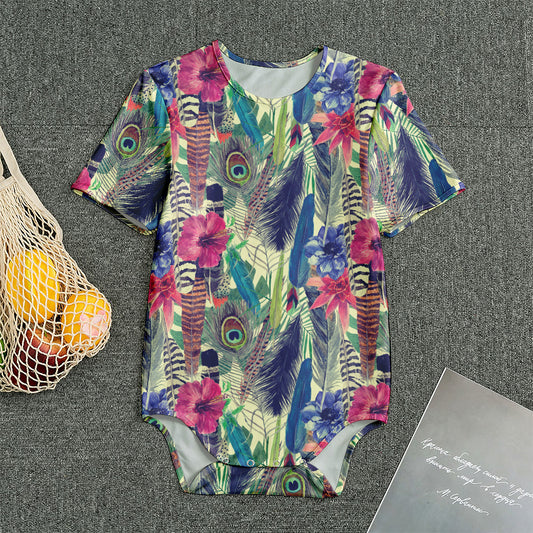 Vintage Watercolor Feather Print Men's Bodysuit