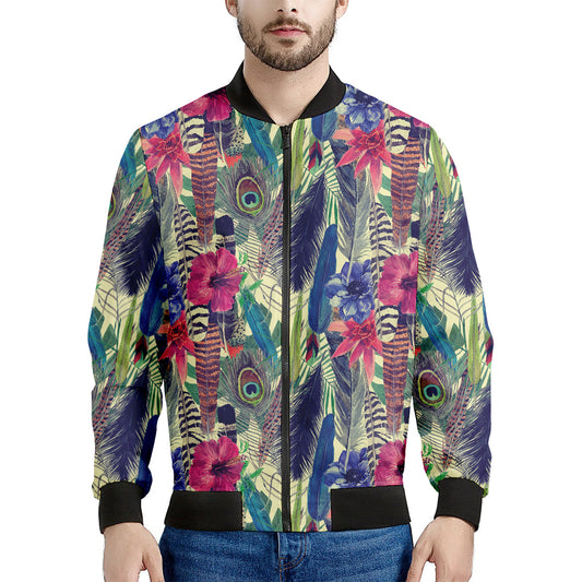 Vintage Watercolor Feather Print Men's Bomber Jacket