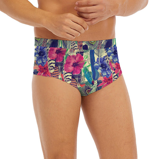 Vintage Watercolor Feather Print Men's Briefs