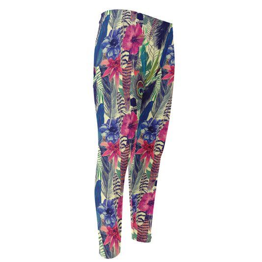Vintage Watercolor Feather Print Men's Compression Pants