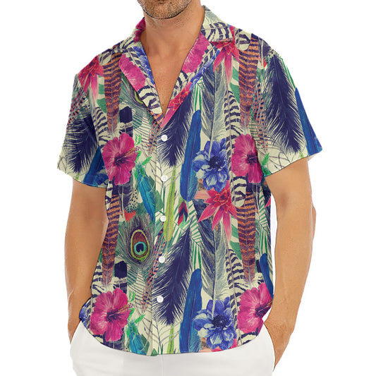 Vintage Watercolor Feather Print Men's Deep V-Neck Shirt