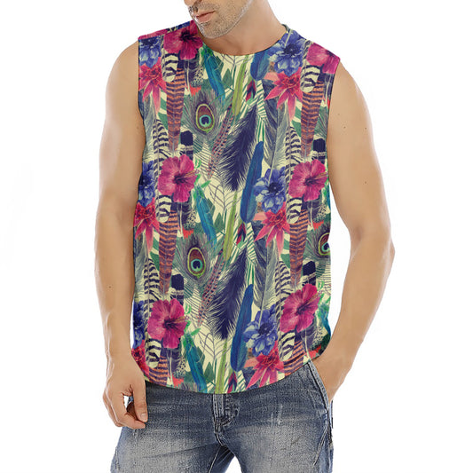 Vintage Watercolor Feather Print Men's Fitness Tank Top
