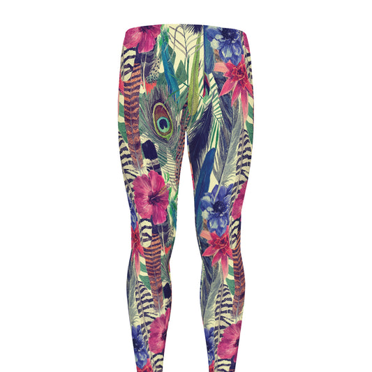 Vintage Watercolor Feather Print Men's leggings