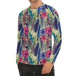 Vintage Watercolor Feather Print Men's Long Sleeve Rash Guard