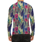 Vintage Watercolor Feather Print Men's Long Sleeve Rash Guard