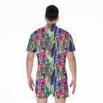 Vintage Watercolor Feather Print Men's Rompers