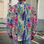 Vintage Watercolor Feather Print Men's Shirt Jacket