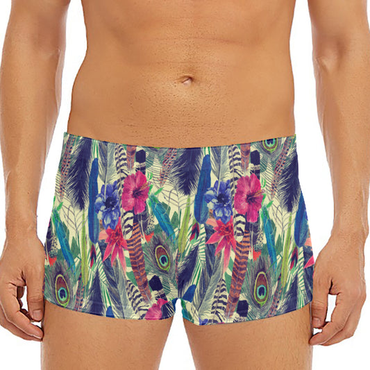 Vintage Watercolor Feather Print Men's Short Boxer Briefs