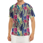 Vintage Watercolor Feather Print Men's Short Sleeve Rash Guard