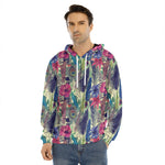 Vintage Watercolor Feather Print Men's Velvet Pullover Hoodie