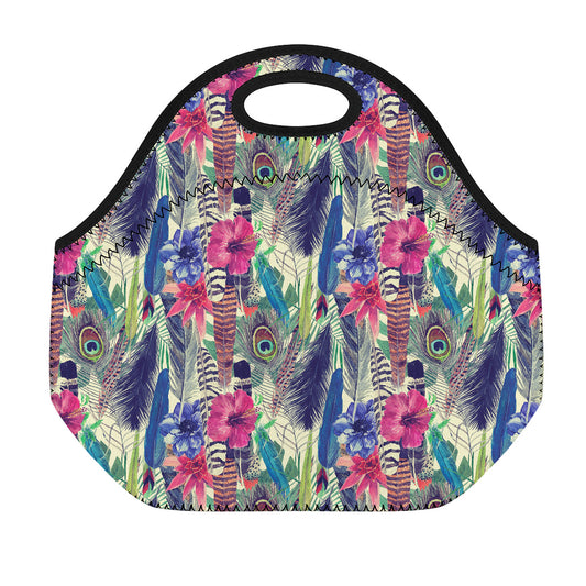 Vintage Watercolor Feather Print Neoprene Lunch Bag