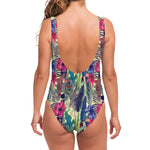 Vintage Watercolor Feather Print One Piece Swimsuit