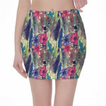 Vintage Watercolor Feather Print Pencil Mini Skirt