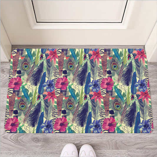 Vintage Watercolor Feather Print Rubber Doormat