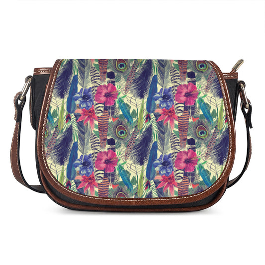 Vintage Watercolor Feather Print Saddle Bag
