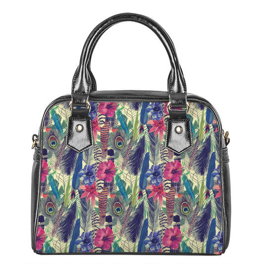 Vintage Watercolor Feather Print Shoulder Handbag