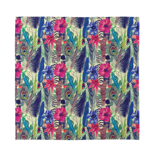 Vintage Watercolor Feather Print Silk Bandana