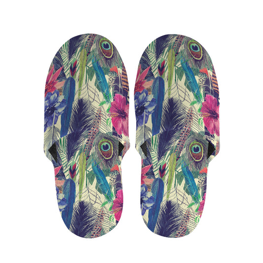 Vintage Watercolor Feather Print Slippers