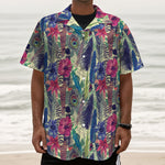 Vintage Watercolor Feather Print Textured Short Sleeve Shirt