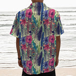 Vintage Watercolor Feather Print Textured Short Sleeve Shirt