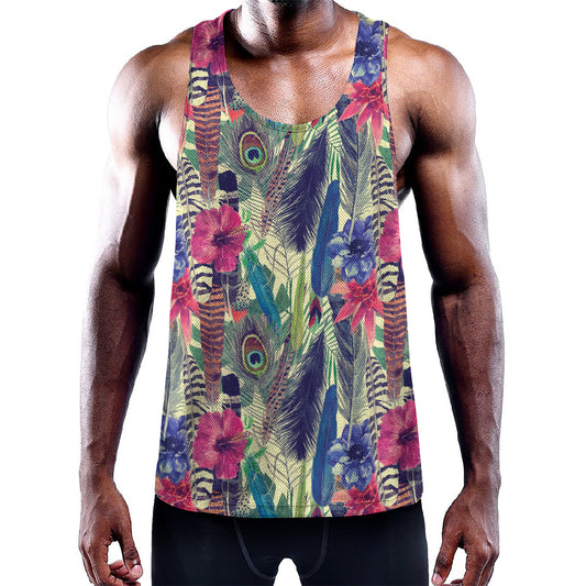 Vintage Watercolor Feather Print Training Tank Top