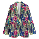 Vintage Watercolor Feather Print Women's Cotton Blazer