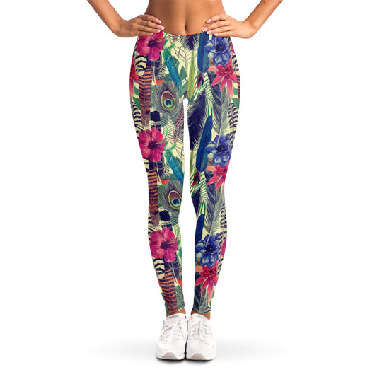 Vintage Watercolor Feather Print Women's Leggings