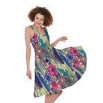 Vintage Watercolor Feather Print Women's Sleeveless Dress