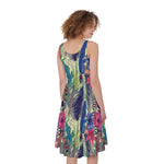 Vintage Watercolor Feather Print Women's Sleeveless Dress