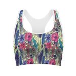 Vintage Watercolor Feather Print Women's Sports Bra