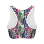Vintage Watercolor Feather Print Women's Sports Bra