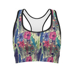 Vintage Watercolor Feather Print Women's Sports Bra