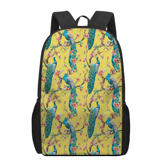 Vintage Watercolor Peacock Print 17 Inch Backpack