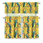 Vintage Watercolor Peacock Print 3 Piece Kitchen Curtains