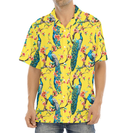 Vintage Watercolor Peacock Print Aloha Shirt