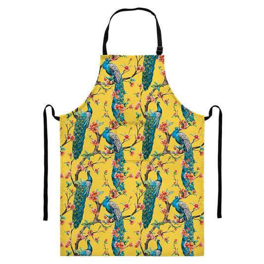 Vintage Watercolor Peacock Print Bib Apron With Pocket