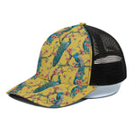 Vintage Watercolor Peacock Print Black Mesh Trucker Cap