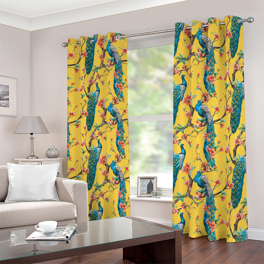 Vintage Watercolor Peacock Print Blackout Grommet Curtains