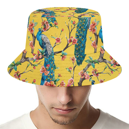 Vintage Watercolor Peacock Print Bucket Hat
