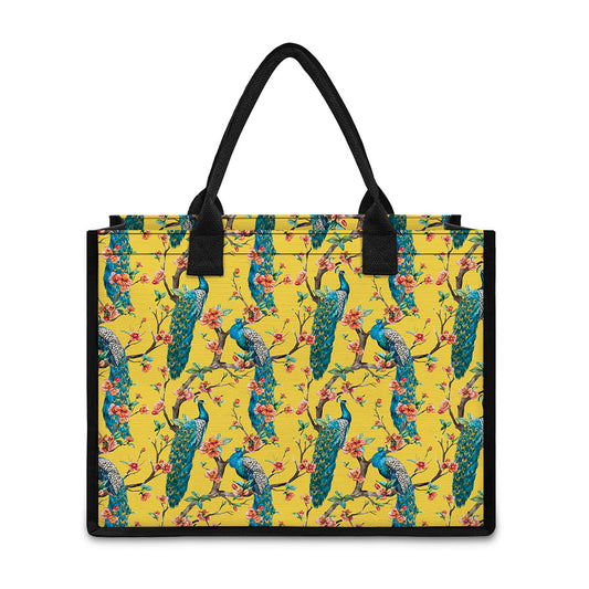 Vintage Watercolor Peacock Print Canvas Tote Bag