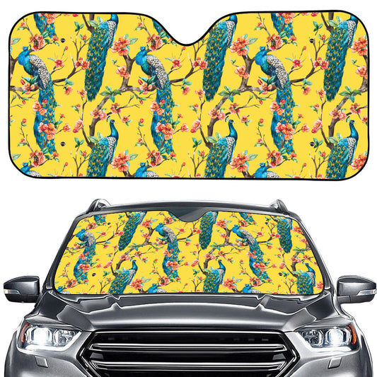 Vintage Watercolor Peacock Print Car Windshield Sun Shade